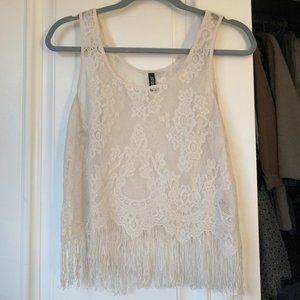 H&M SEXY LACE SEE-THRU FRINGE CROP TOP | SZ SM/MD